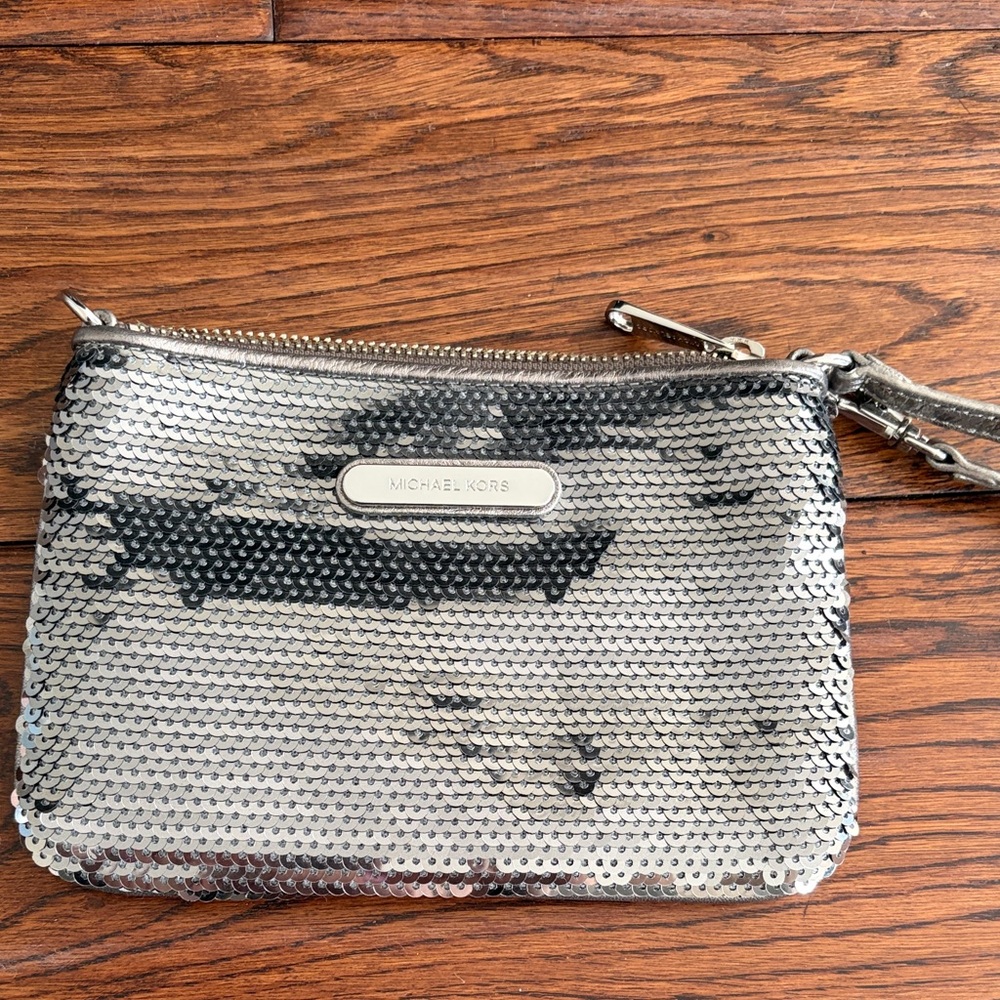 Michael Kors Metallic Silver Sequin Pouch